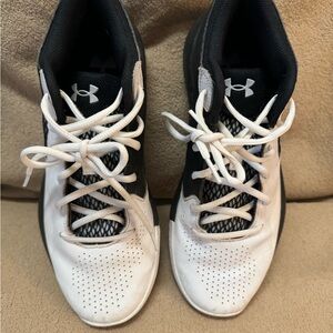 Under Armour Lockdown 5 Men's Size 10 Basketball Shoes White Black Mid‎ Sneakers